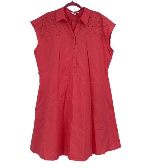 Croft & Barrow XXL Pink Coral Short Sleeve Shirt Dress Button Up Belted Eyelet - Picture 1 of 12